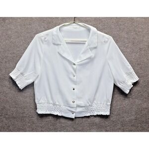 Ray Cassin Shirt Women S White Cream Relaxed Fit Button Up Ruffle Waist Length